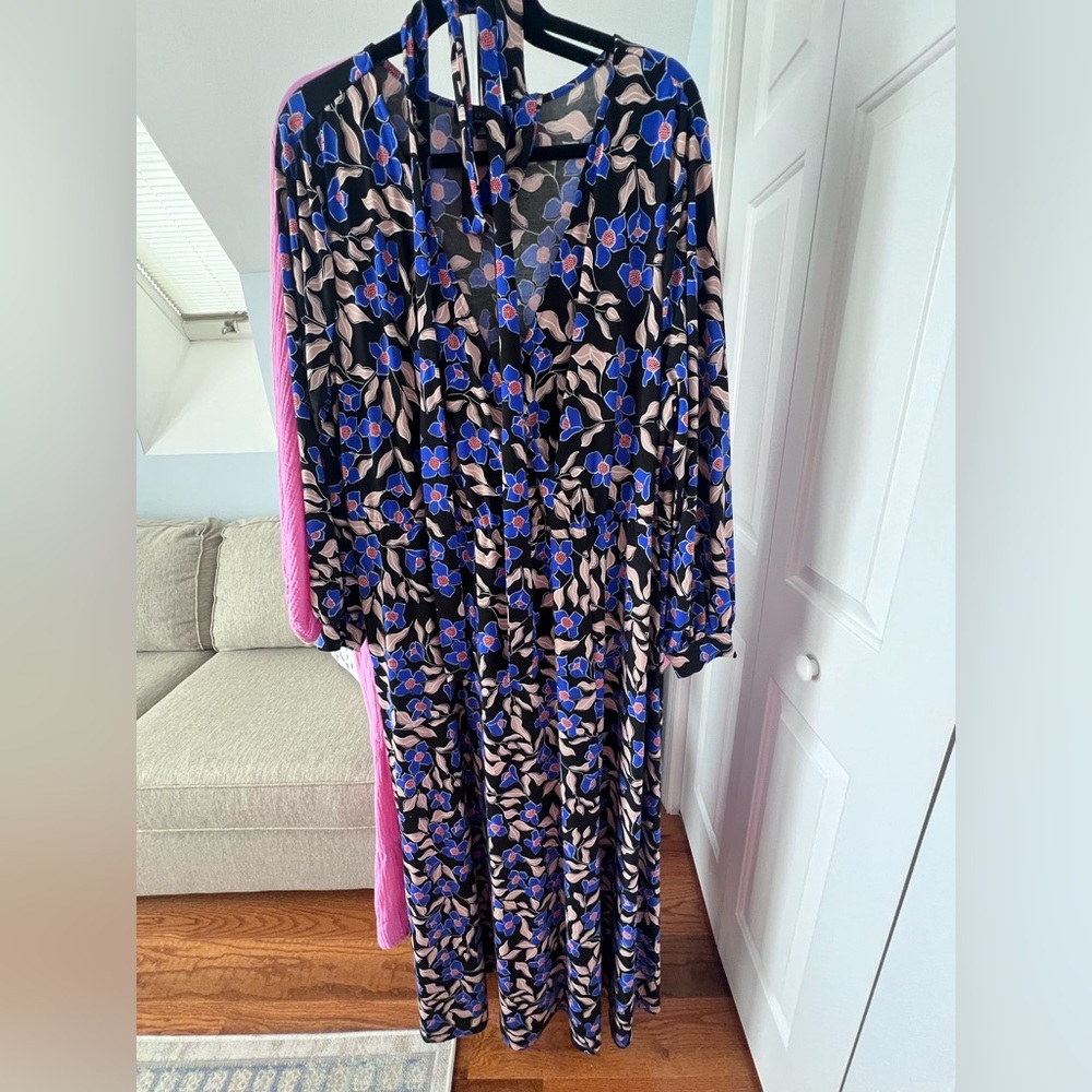Eloquii Blue and Black Floral Long Sleeve Dress